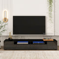 Extended, Minimalist Design Tv Stand With Color Changing Led Lights, Modern Universal Entertainment Center, High Gloss Tv Cabinet For 90 Inch Tv, Black Black Particle Board