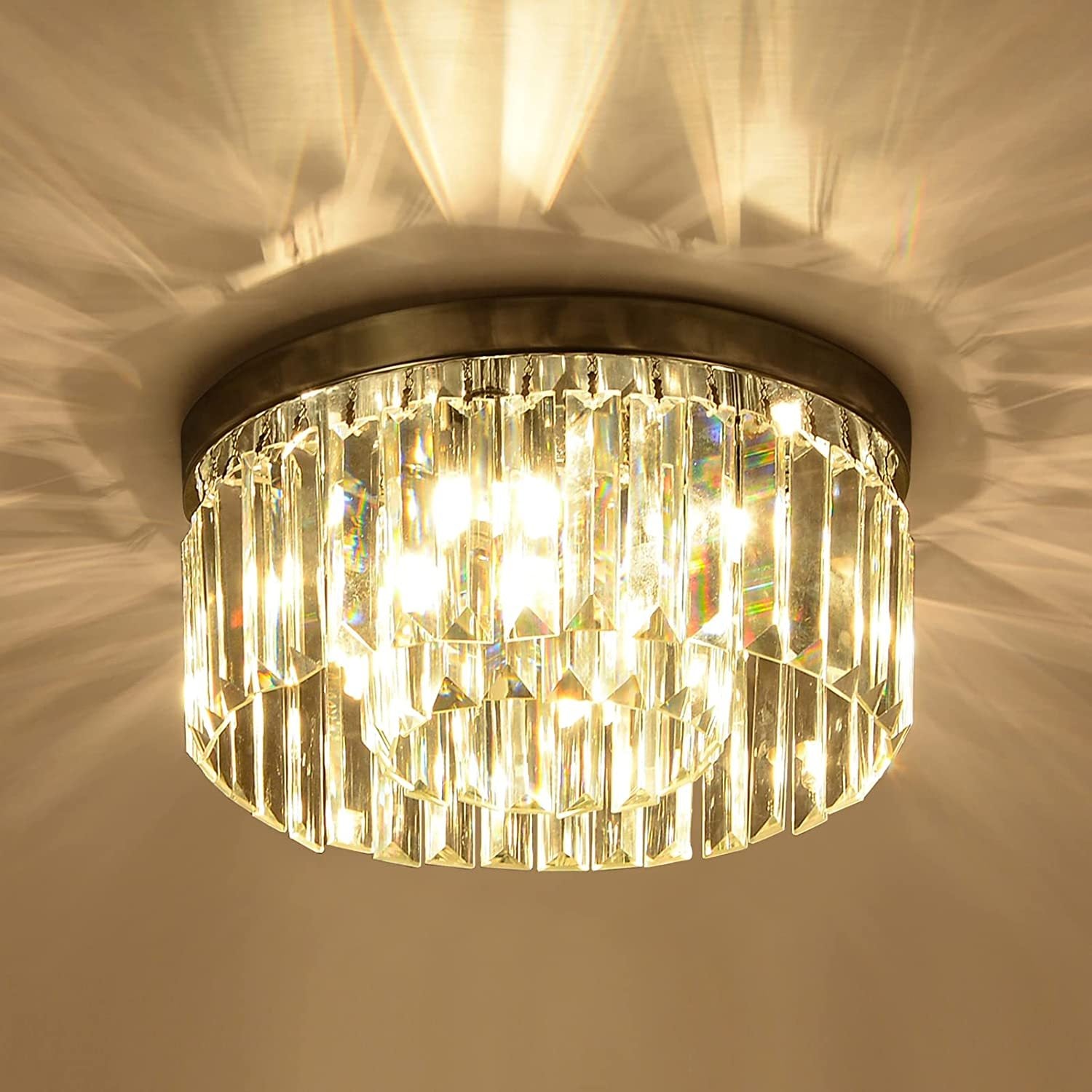 Modern Small Crystal Flush Mount Light With 6 Lights Transparent Glass