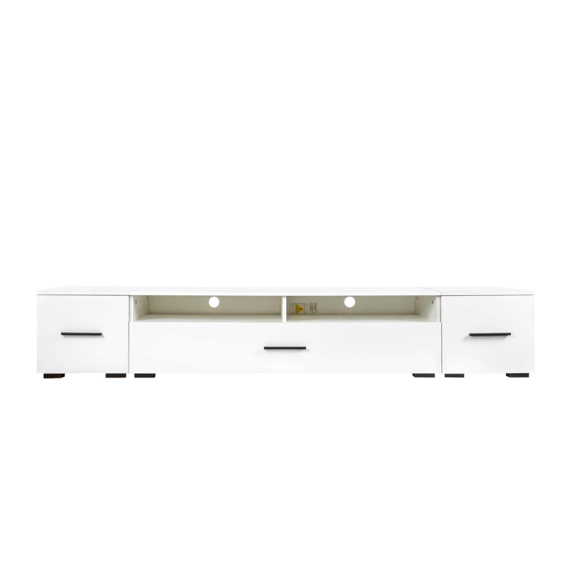 Extended, Minimalist Design Tv Stand With Color Changing Led Lights, Modern Universal Entertainment Center, High Gloss Tv Cabinet For 90 Inch Tv, White White Particle Board