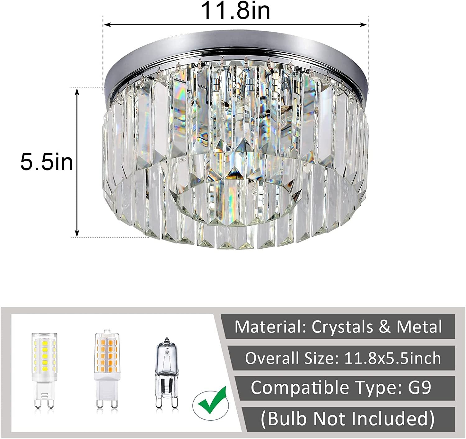 Modern Small Crystal Flush Mount Light With 6 Lights Transparent Glass