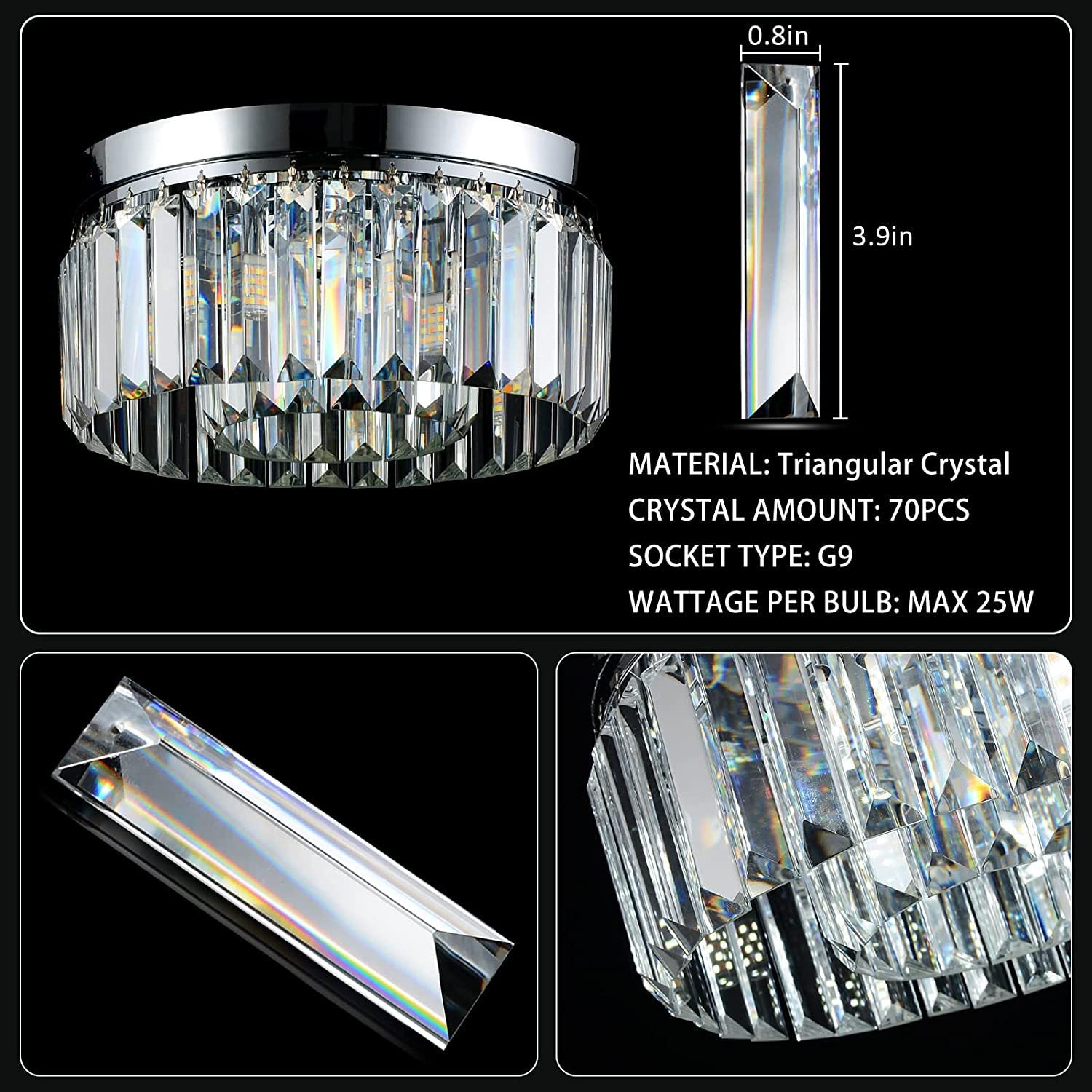 Modern Small Crystal Flush Mount Light With 6 Lights Transparent Glass