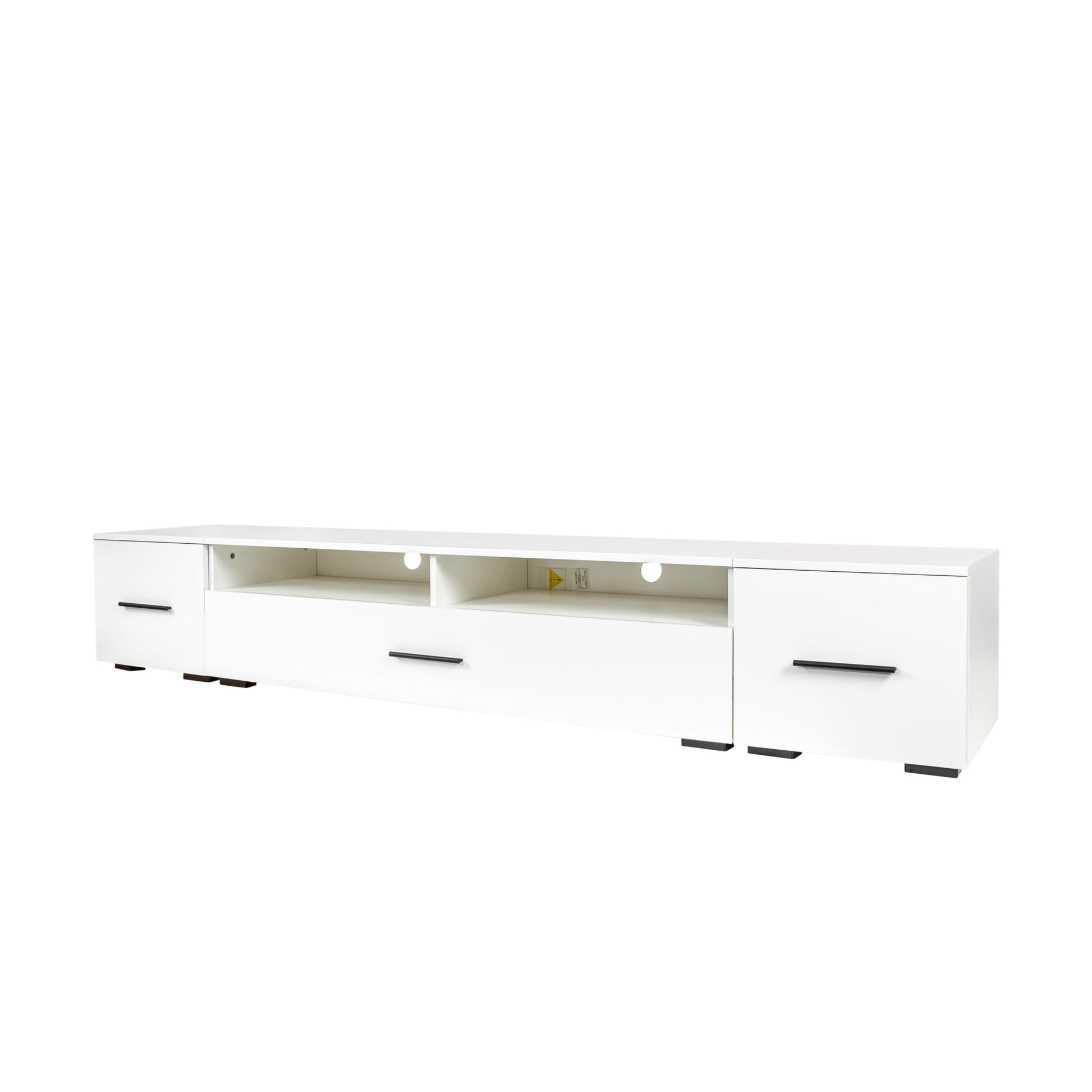 Extended, Minimalist Design Tv Stand With Color Changing Led Lights, Modern Universal Entertainment Center, High Gloss Tv Cabinet For 90 Inch Tv, White White Particle Board