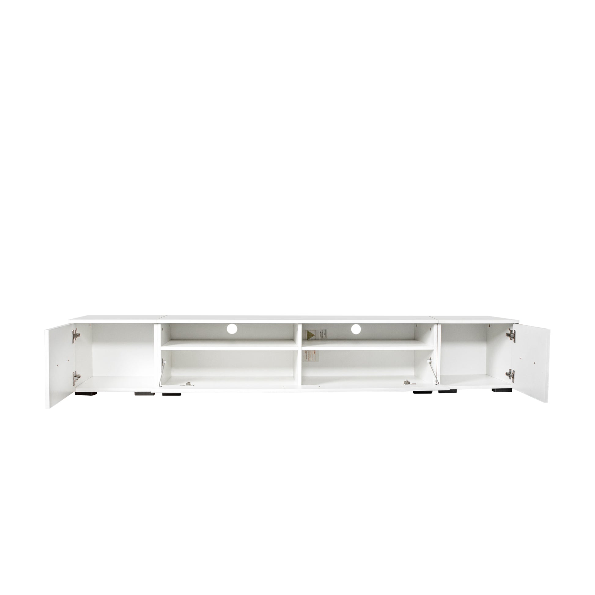 Extended, Minimalist Design Tv Stand With Color Changing Led Lights, Modern Universal Entertainment Center, High Gloss Tv Cabinet For 90 Inch Tv, White White Particle Board