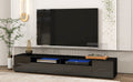 Extended, Minimalist Design Tv Stand With Color Changing Led Lights, Modern Universal Entertainment Center, High Gloss Tv Cabinet For 90 Inch Tv, Black Black Particle Board