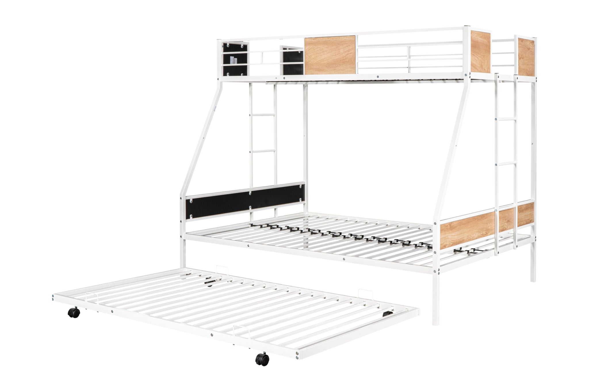 Metal Twin over Full Bunk Bed with Trundle Heavy duty white-metal