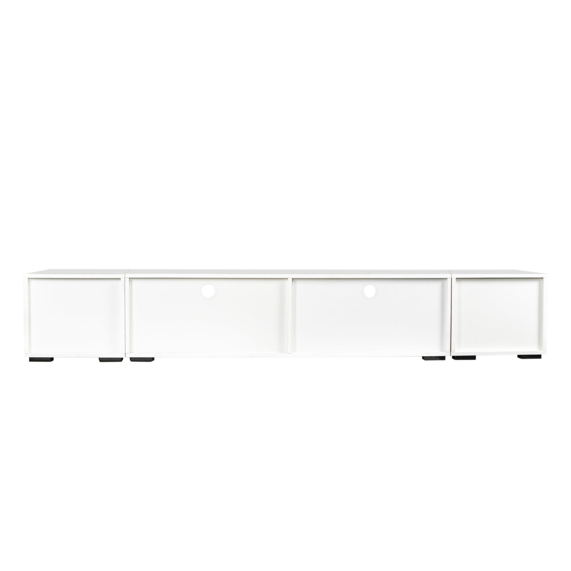 Extended, Minimalist Design Tv Stand With Color Changing Led Lights, Modern Universal Entertainment Center, High Gloss Tv Cabinet For 90 Inch Tv, White White Particle Board