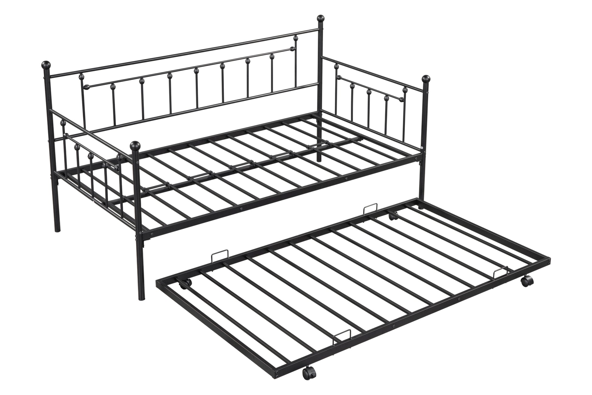 Metal Twin Daybed With Trundle Heavy Duty Sturdy Metal Noise Reduced Trundle For Flexible Space Vintage Style No Box Spring Needed Black Metal