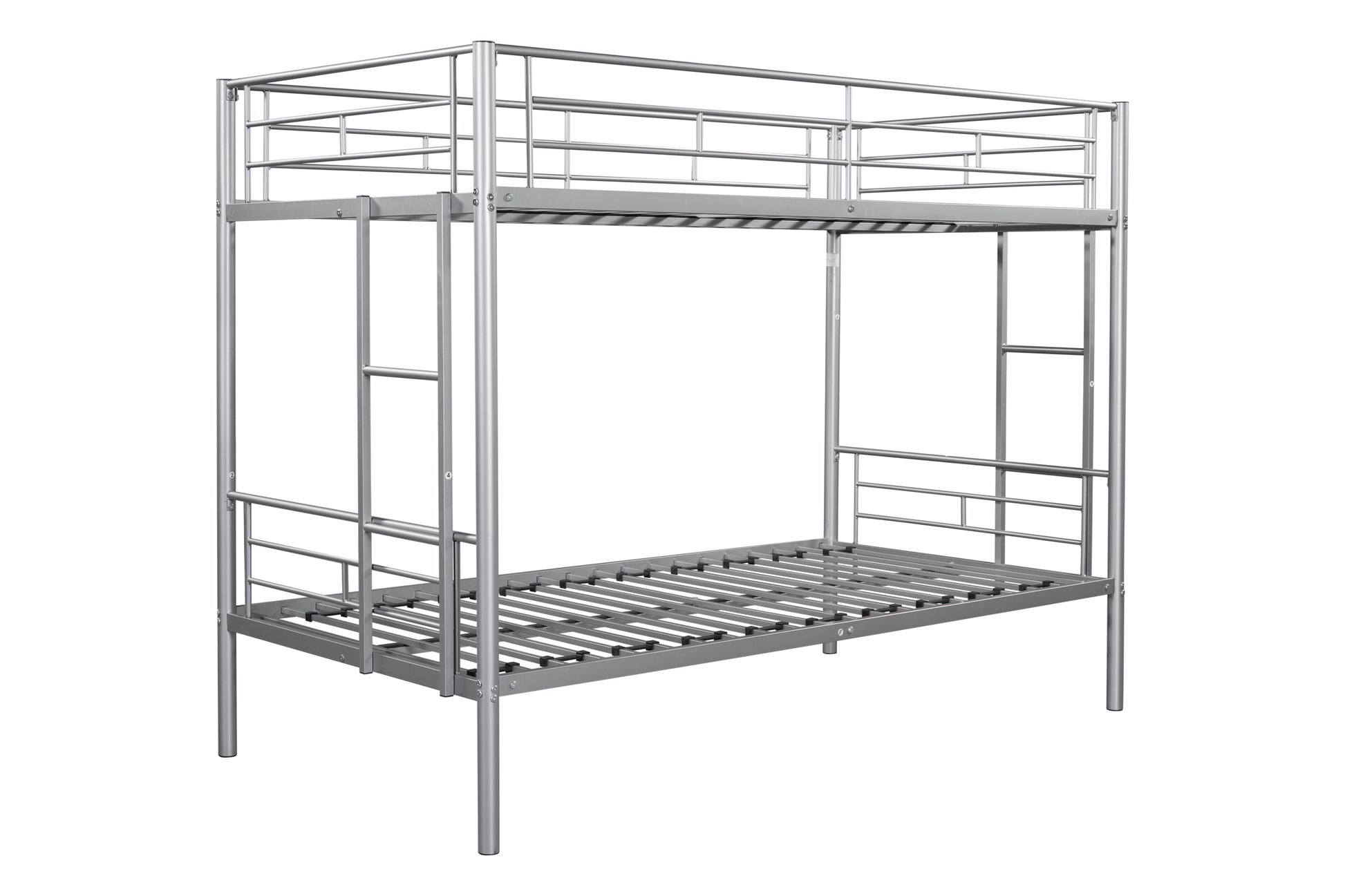 Metal Twin Over Twin Bunk Bed Heavy Duty Sturdy Metal Noise Reduced Design Safety Guardrail 2 Side Ladders Cpc Certified No Box Spring Needed Silver Metal