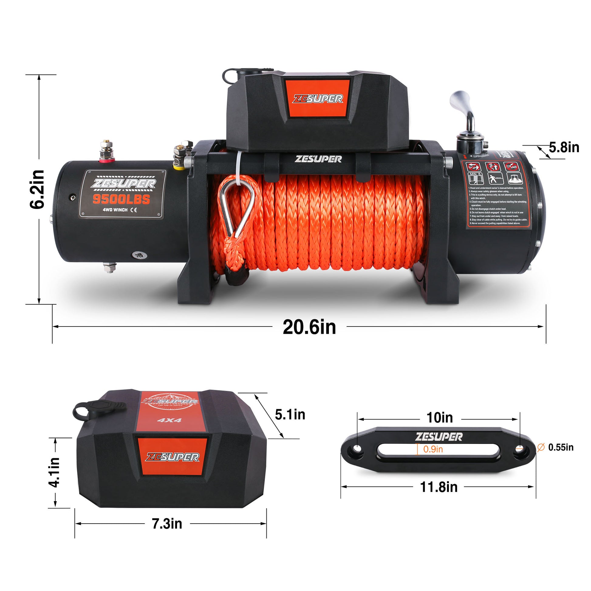 Zesuper 9500 lbs Electric Winch Kit Waterproof