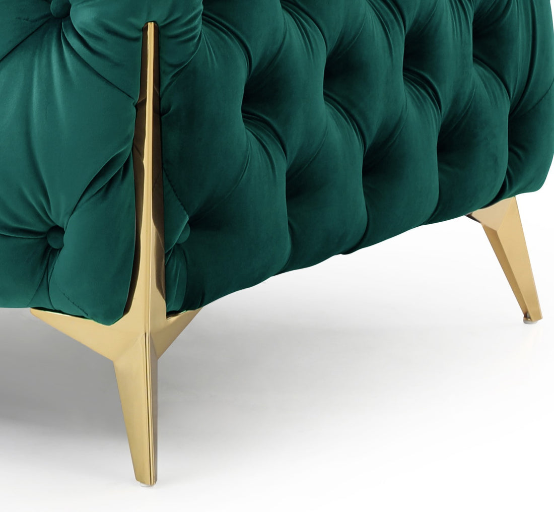 Moderno Tufted Chair Finished In Velvet Fabric In Green Green Primary Living Space Modern Solid Wood Mdf Wood