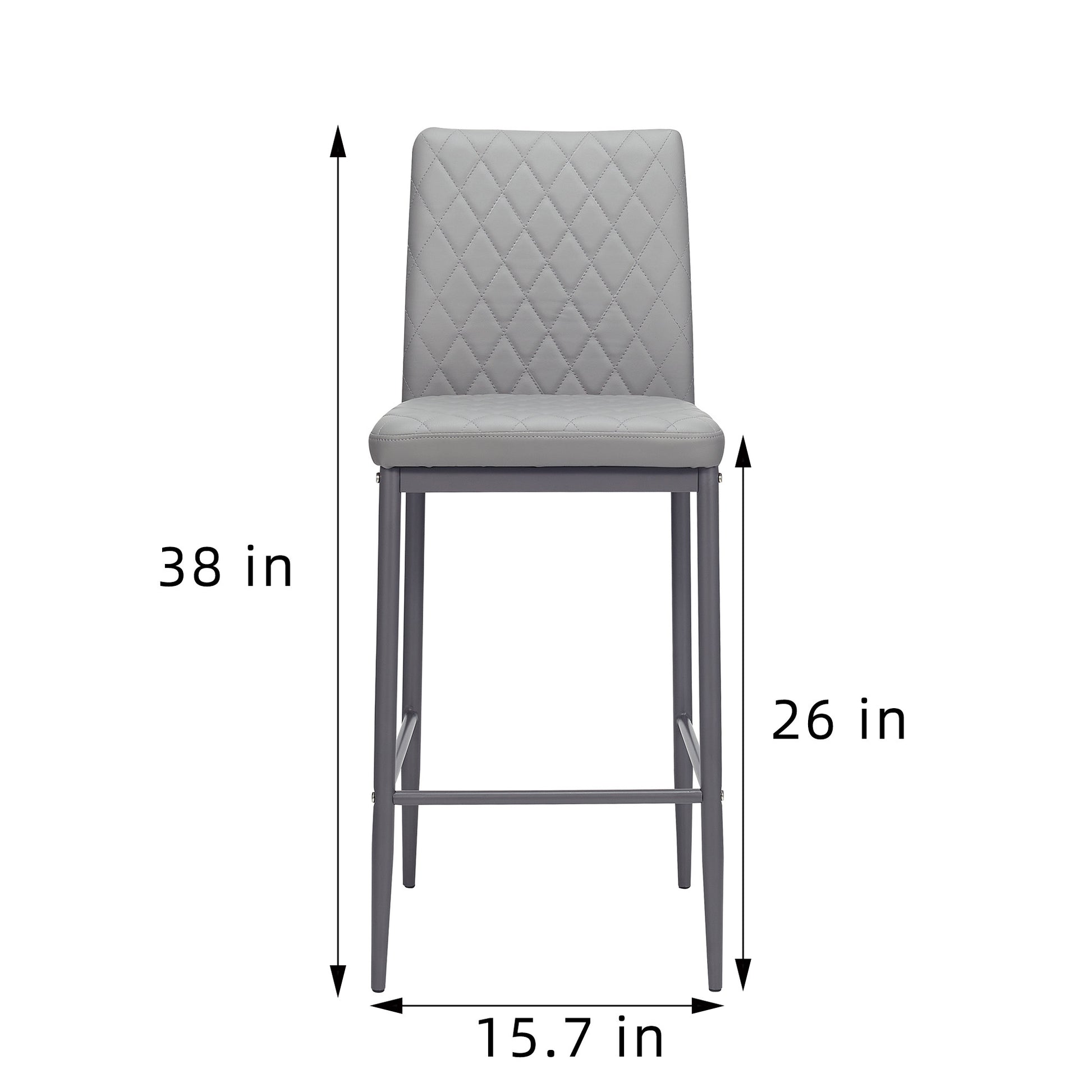 Light Gray Modern Simple Bar Chair, Fireproof Leather Spraying Metal Pipe, Diamond Grid Pattern, Restaurant, Family, 2 Piece Set Light Gray Pu Leather