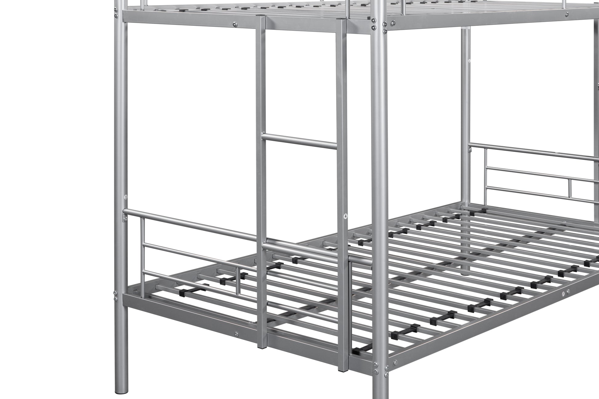 Metal Twin Over Twin Bunk Bed Heavy Duty Sturdy Metal Noise Reduced Design Safety Guardrail 2 Side Ladders Cpc Certified No Box Spring Needed Silver Metal