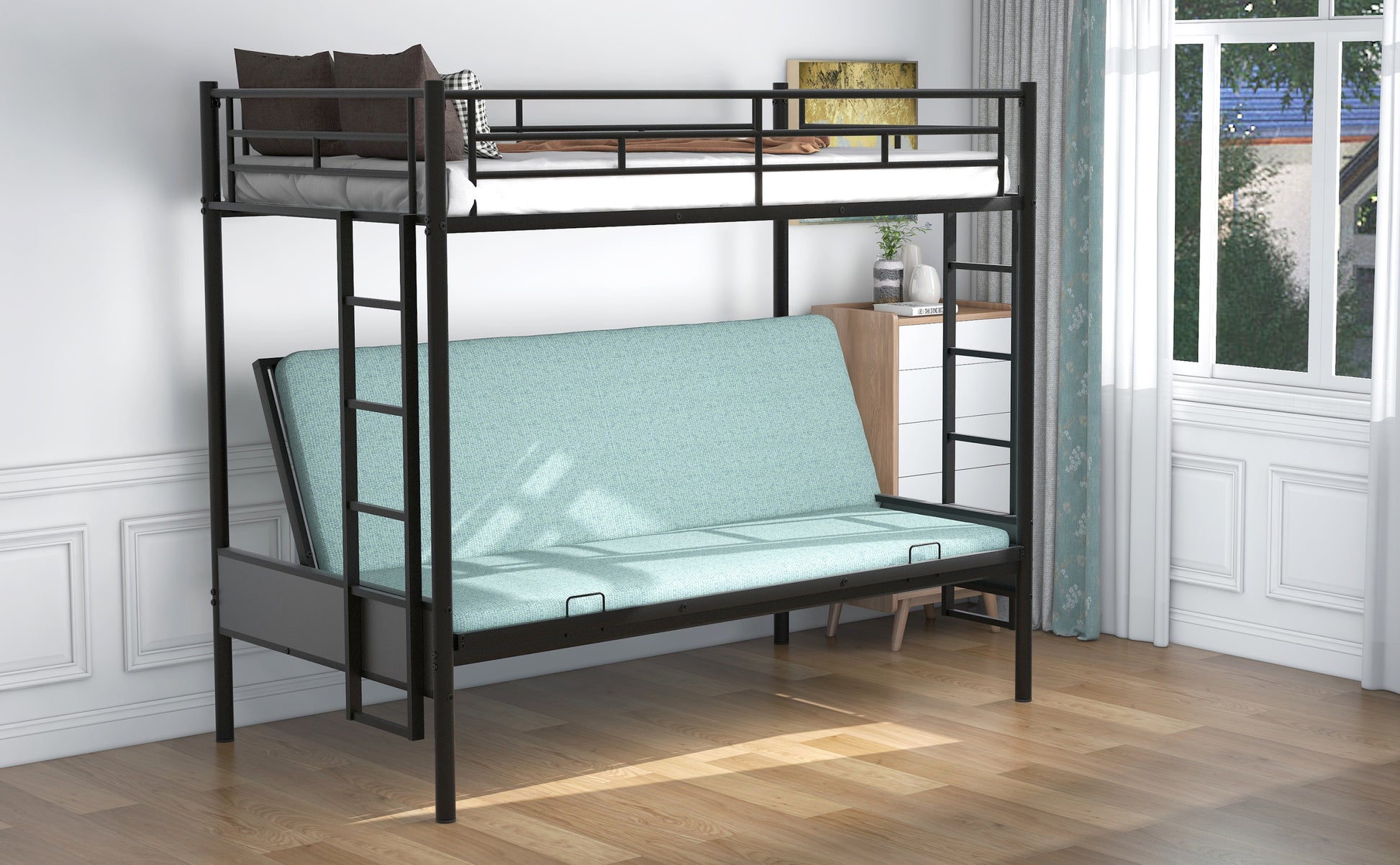 Twin Over Full Metal Bunk Bed, Multi Function,Black Old Sku:Mf193079Aab Black Metal