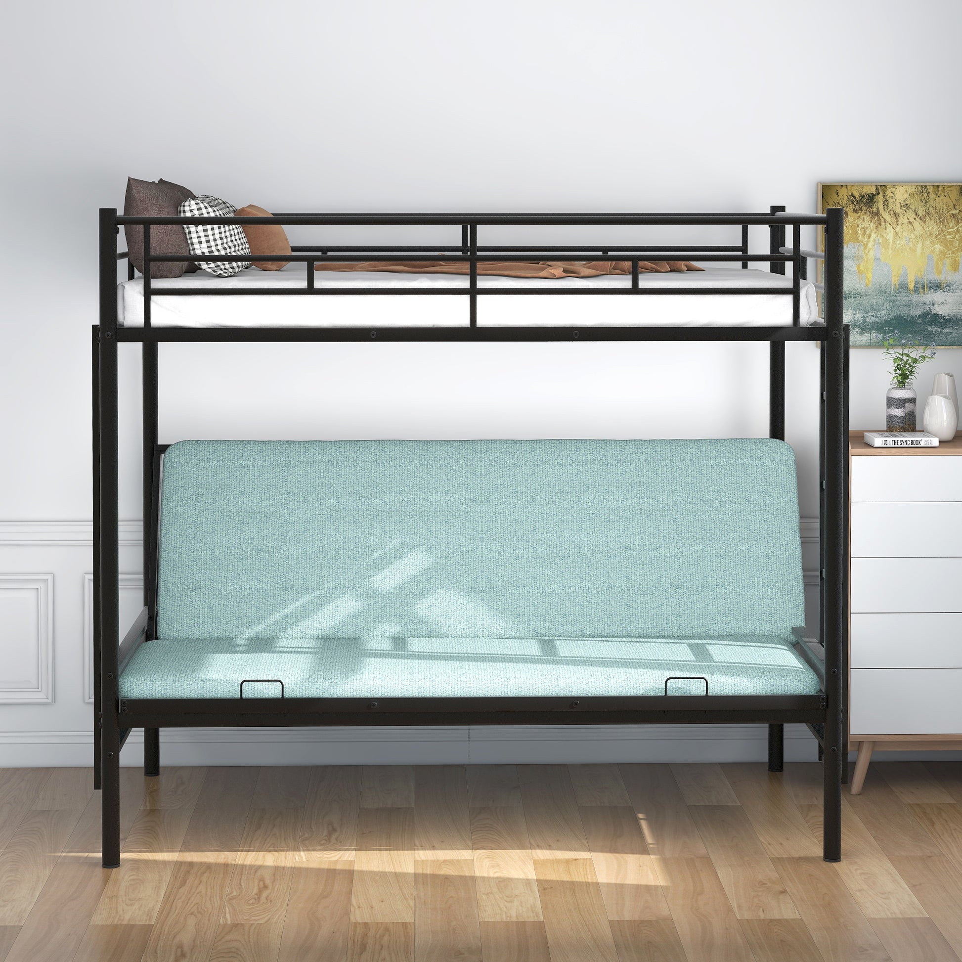 Twin Over Full Metal Bunk Bed, Multi Function,Black Old Sku:Mf193079Aab Black Metal