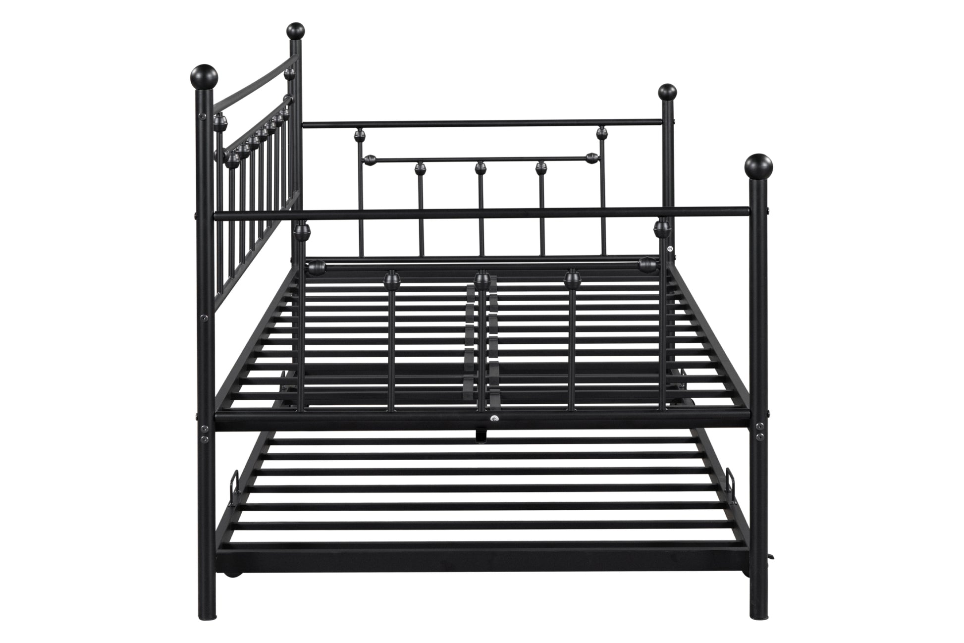 Metal Twin Daybed With Trundle Heavy Duty Sturdy Metal Noise Reduced Trundle For Flexible Space Vintage Style No Box Spring Needed Black Metal
