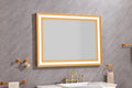 48*36 Led Lighted Bathroom Wall Mounted Mirror With High Lumen Anti Fog Separately Control Gold Aluminium