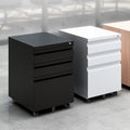 3 Drawer File Cabinet with Lock, Steel Mobile Filing black-metal