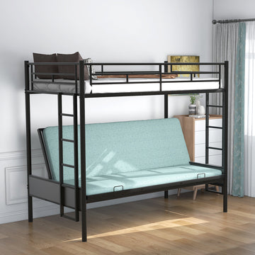 Twin Over Full Metal Bunk Bed, Multi Function,Black Old Sku:Mf193079Aab Black Metal