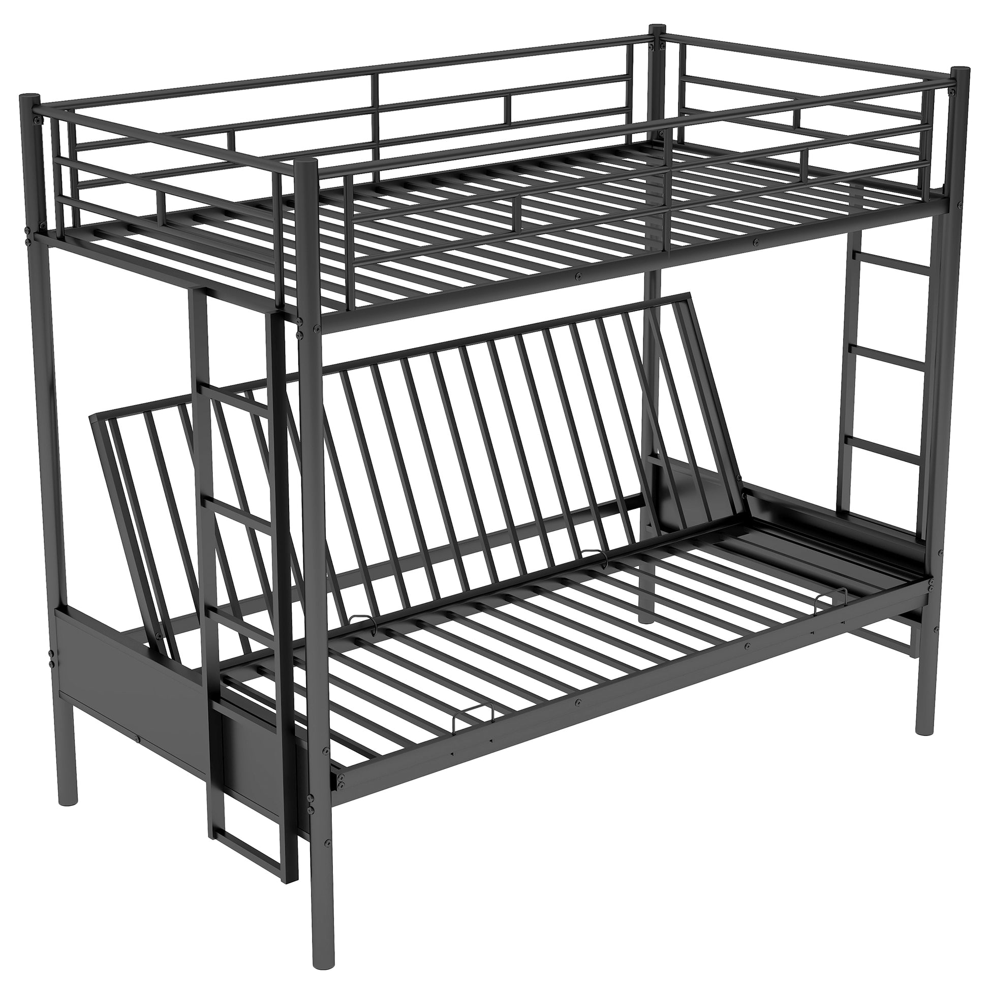 Twin Over Full Metal Bunk Bed, Multi Function,Black Old Sku:Mf193079Aab Black Metal