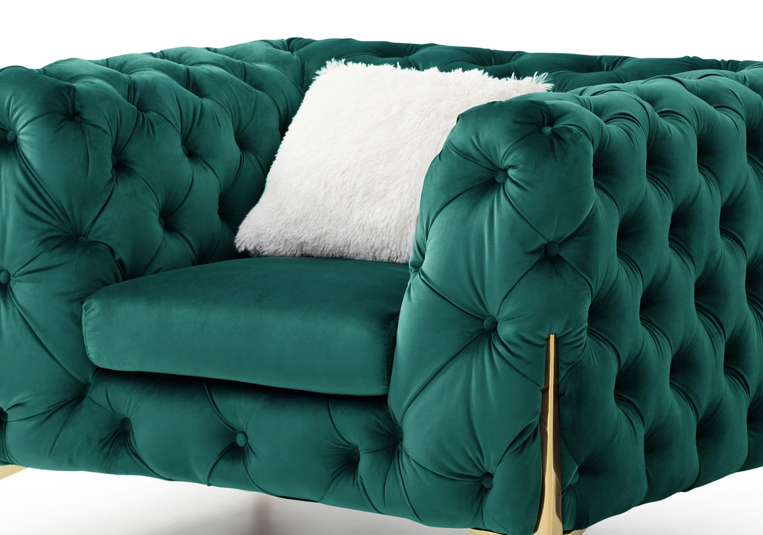 Moderno Tufted Chair Finished In Velvet Fabric In Green Green Primary Living Space Modern Solid Wood Mdf Wood