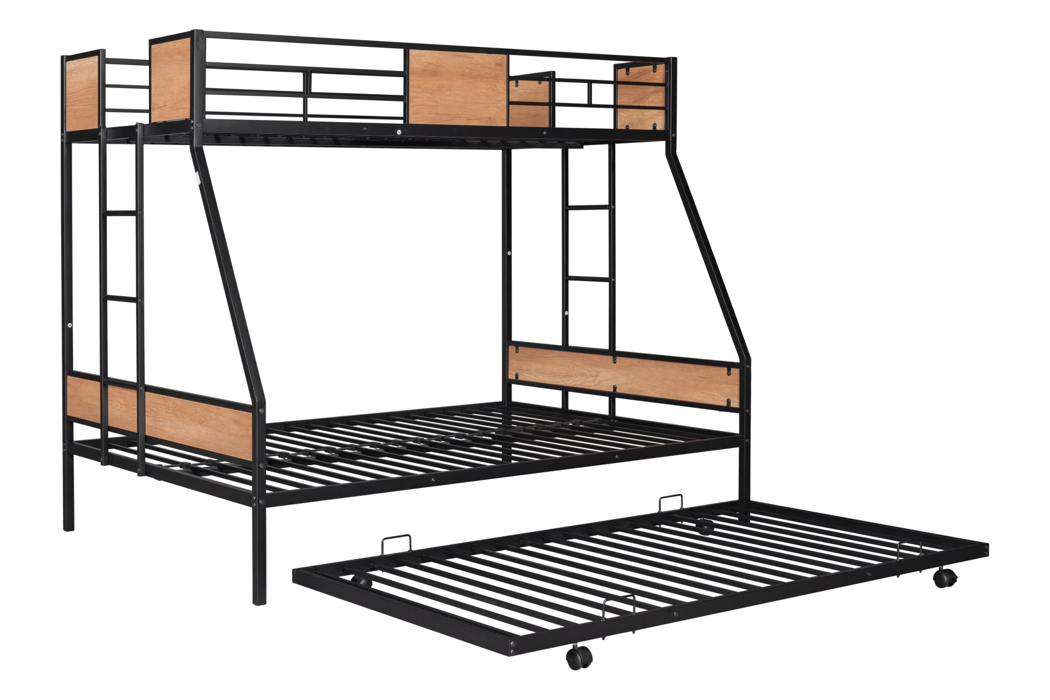 Metal Twin over Full Bunk Bed with Trundle Heavy duty black-metal