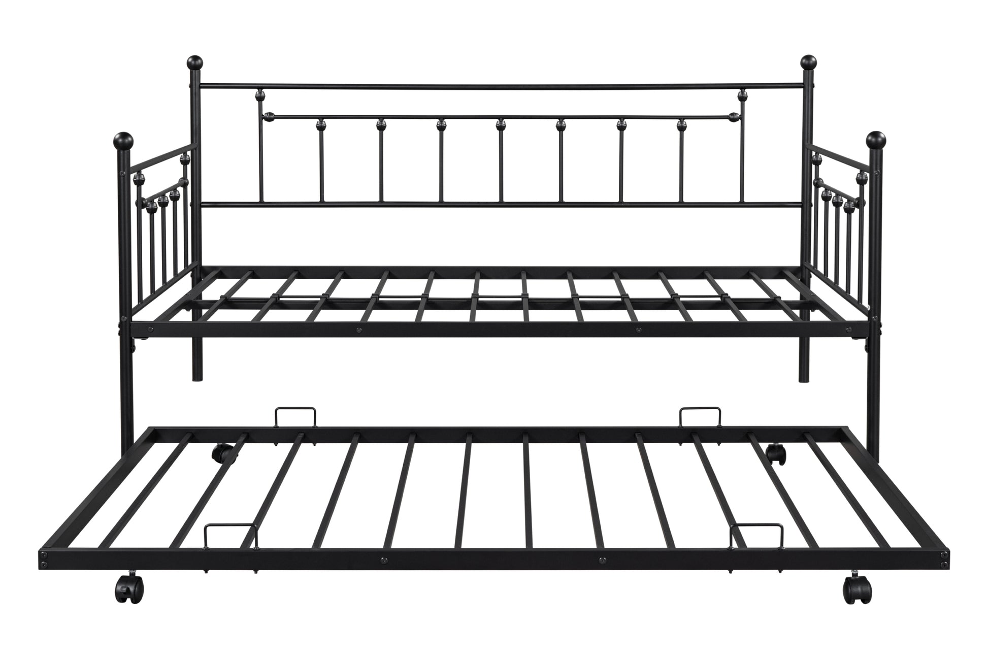 Metal Twin Daybed With Trundle Heavy Duty Sturdy Metal Noise Reduced Trundle For Flexible Space Vintage Style No Box Spring Needed Black Metal