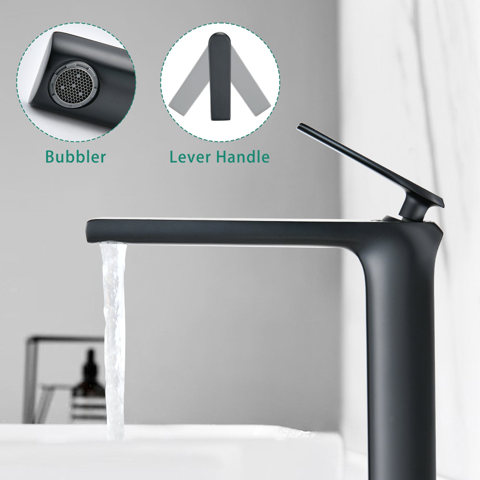 Single Hole Single Handle High Arc Modern Bathroom Faucet In Matte Black Matte Black Brass