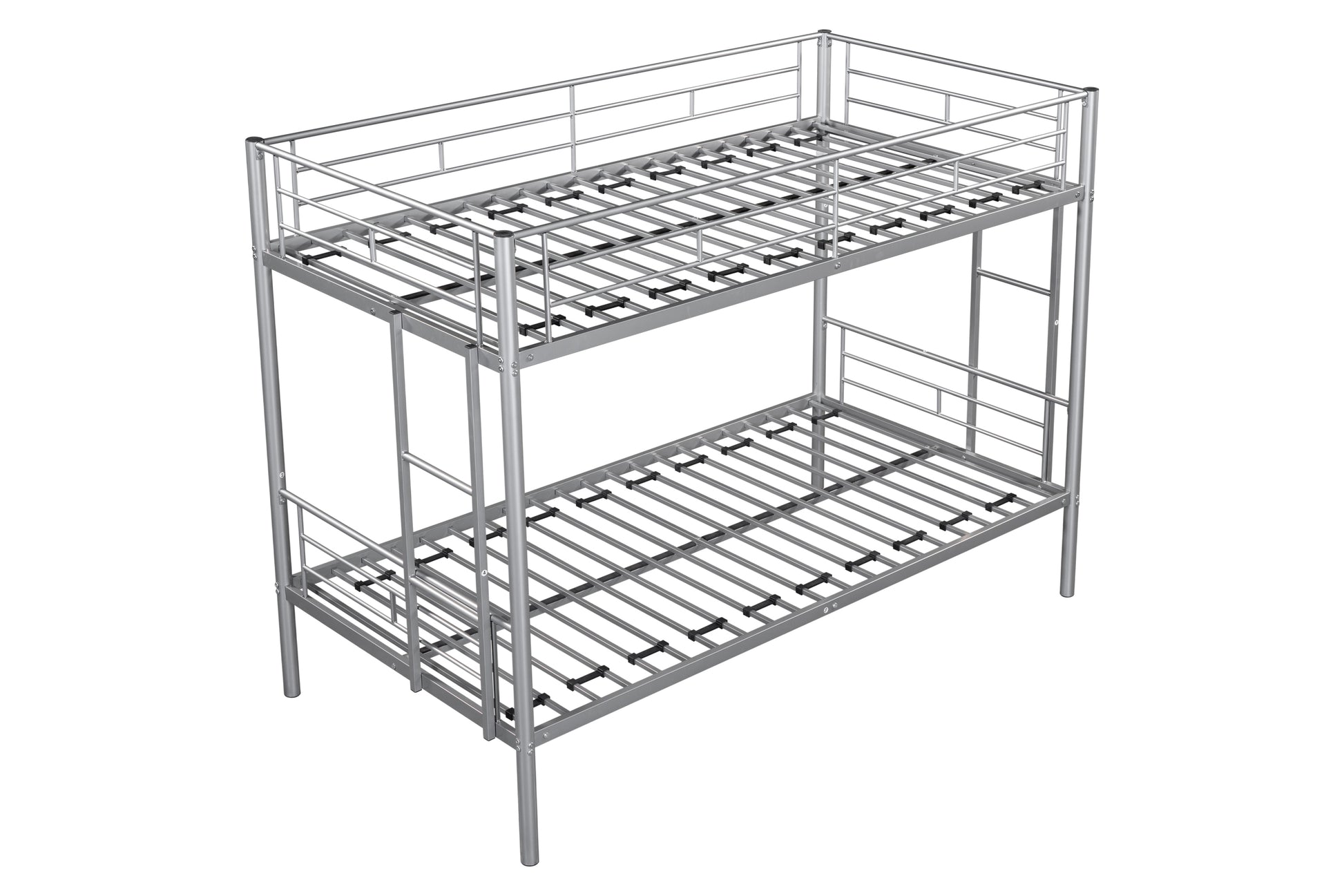 Metal Twin Over Twin Bunk Bed Heavy Duty Sturdy Metal Noise Reduced Design Safety Guardrail 2 Side Ladders Cpc Certified No Box Spring Needed Silver Metal