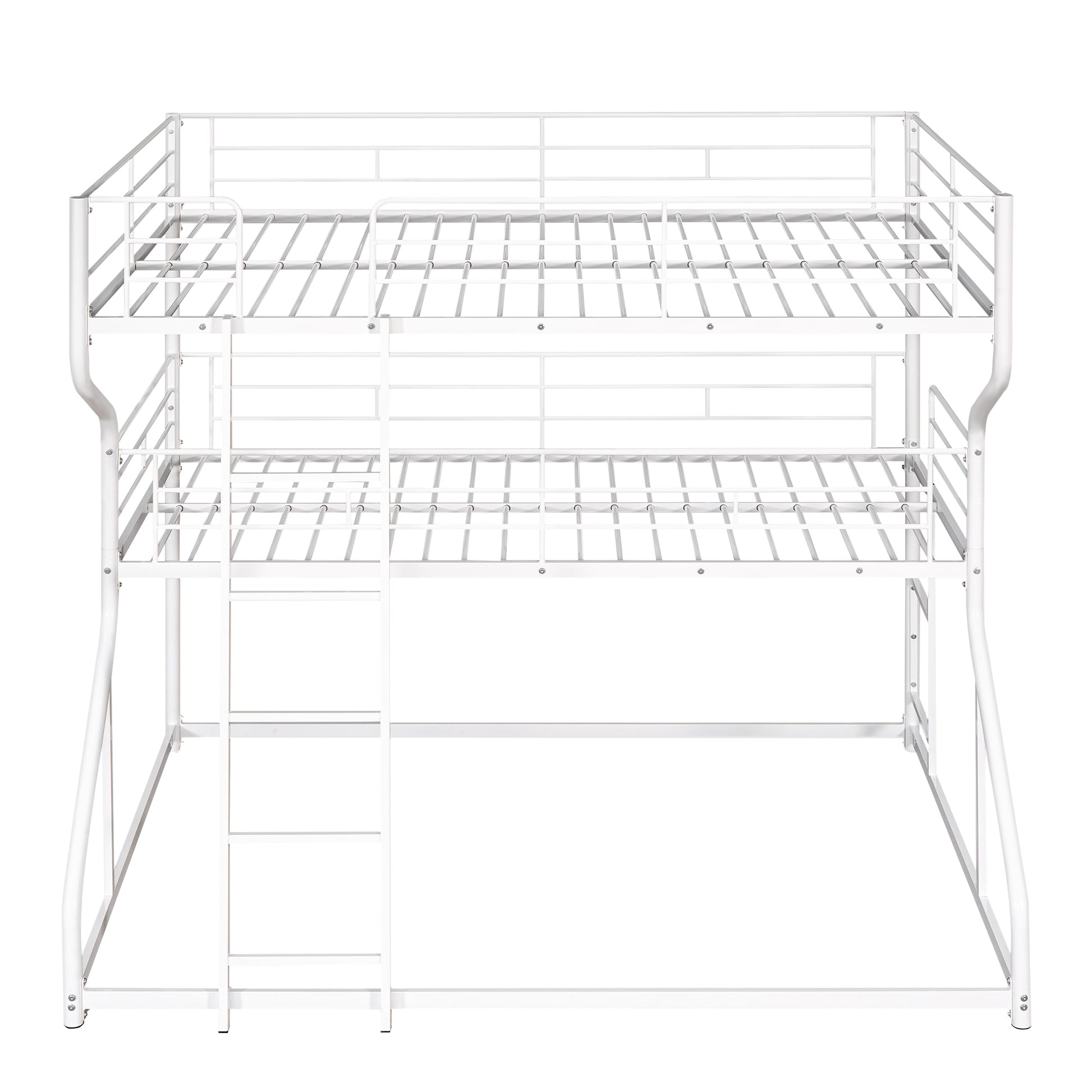 Full Xl Over Twin Xl Over Queen Size Triple Bunk Bed With Long And Short Ladder,White Box Spring Not Required White Metal Bedroom Bunk Metal
