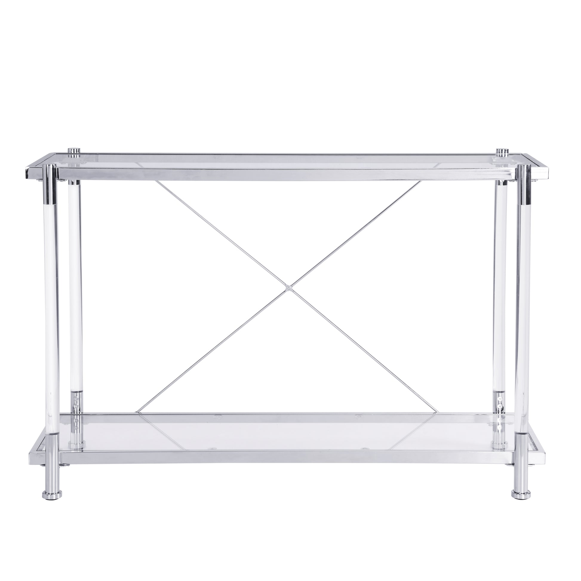 43.31'' Chrome Glass Sofa Table, Acrylic Side Table, Console Table For Living Room& Bedroom Chrome Console Tables Glass Iron