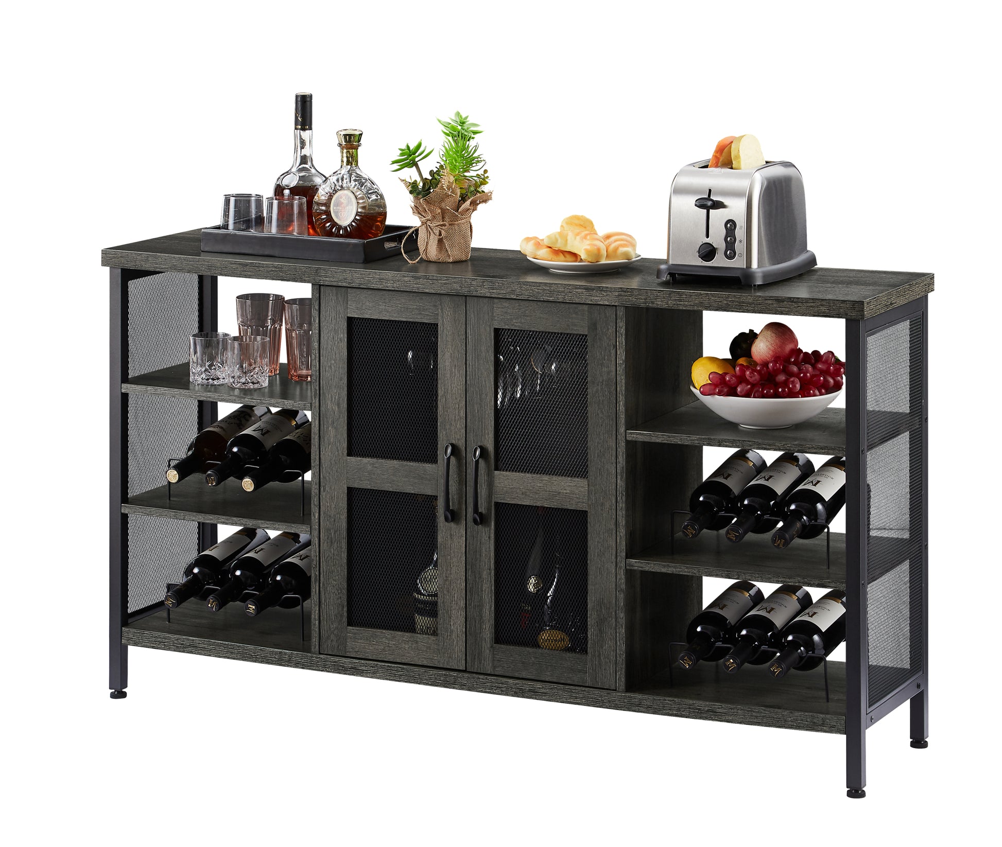 Industrial Wine Bar Cabinet, Liquor Storage Credenza, Sideboard With W