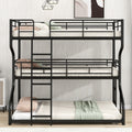 Full Xl Over Twin Xl Over Queen Size Triple Bunk Bed With Long And Short Ladder,Black Box Spring Not Required Black Metal Bedroom Bunk Metal