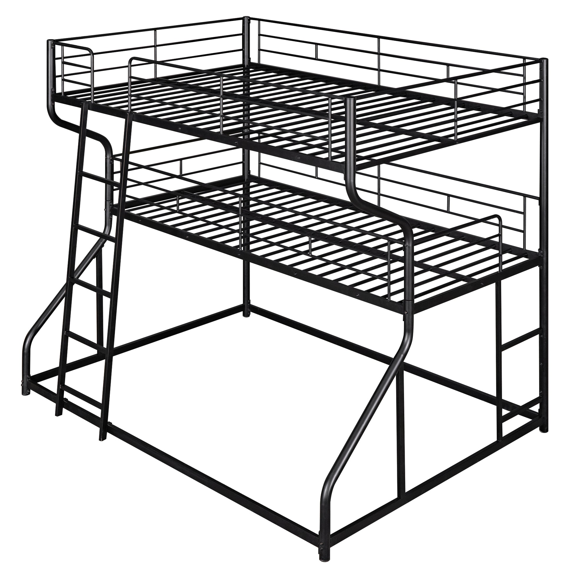 Full Xl Over Twin Xl Over Queen Size Triple Bunk Bed With Long And Short Ladder,Black Box Spring Not Required Black Metal Bedroom Bunk Metal