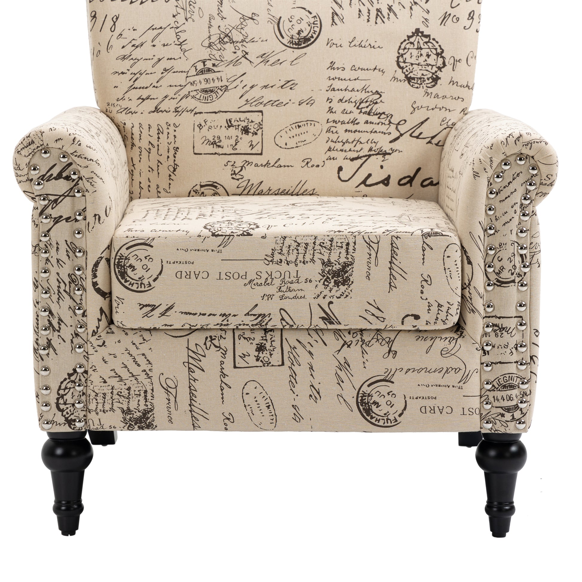 Mid Century Modern Accent Chair, Linen Armchair W Tufted Back Wood Legs, Upholstered Lounge Arm Chair Single Sofa For Living Room Bedroom, Beige Beige Foam Linen