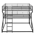 Full Xl Over Twin Xl Over Queen Size Triple Bunk Bed With Long And Short Ladder,Black Box Spring Not Required Black Metal Bedroom Bunk Metal