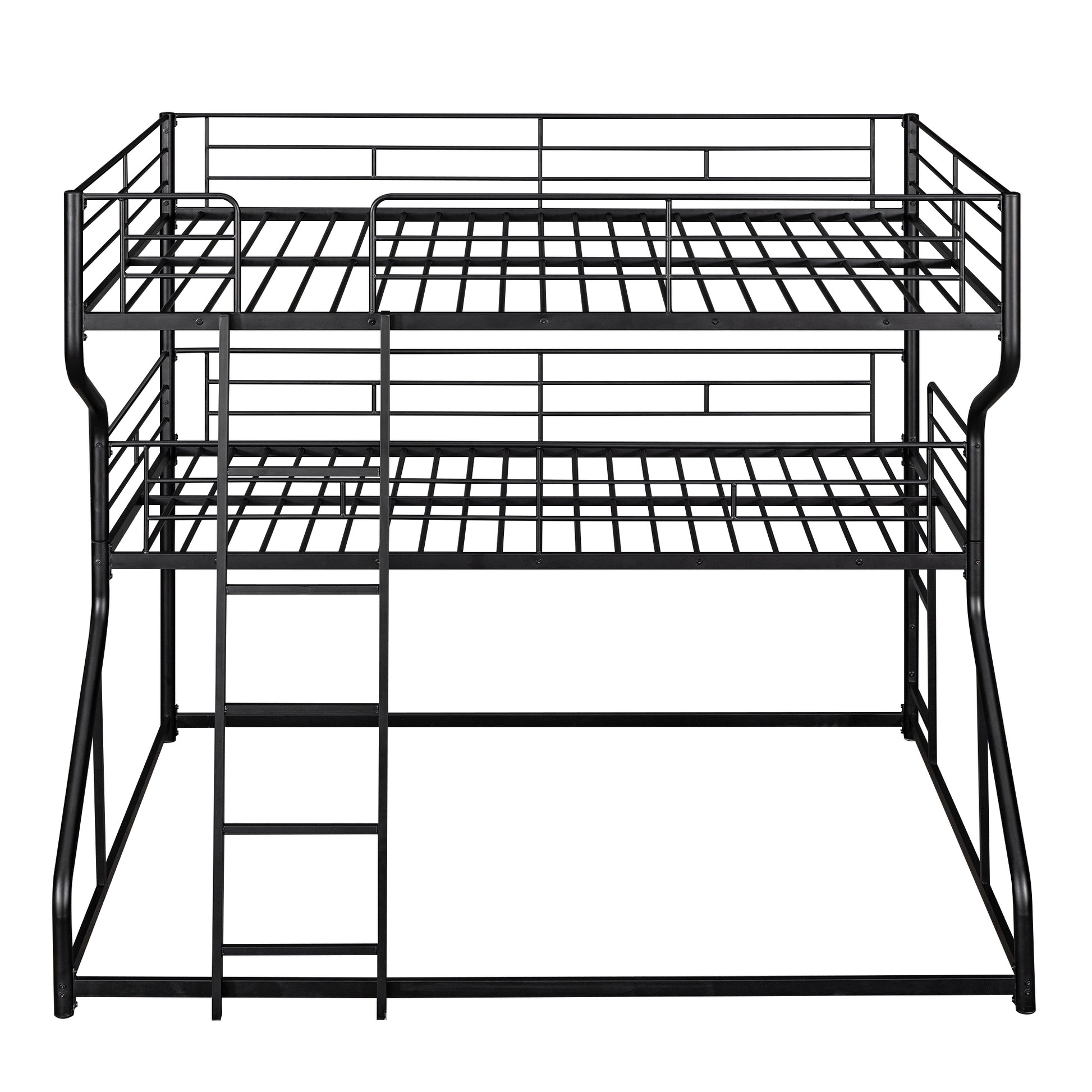 Full Xl Over Twin Xl Over Queen Size Triple Bunk Bed With Long And Short Ladder,Black Box Spring Not Required Black Metal Bedroom Bunk Metal