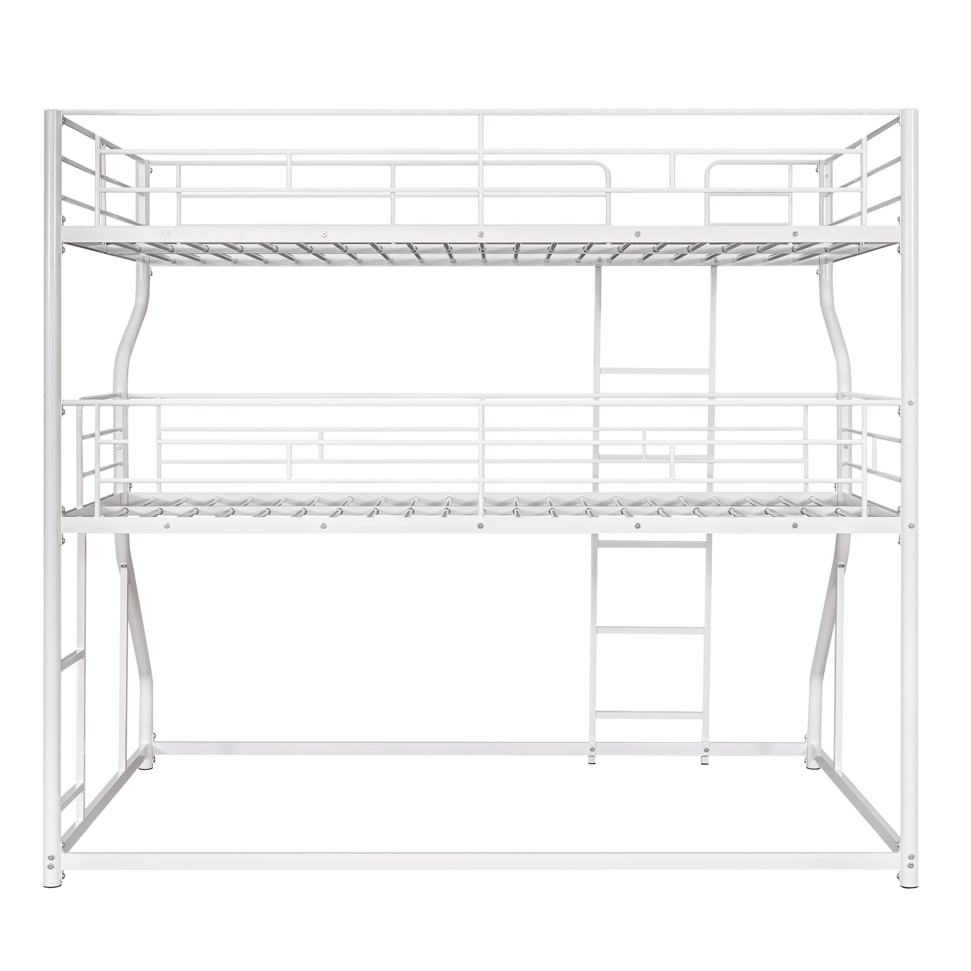 Full Xl Over Twin Xl Over Queen Size Triple Bunk Bed With Long And Short Ladder,White Box Spring Not Required White Metal Bedroom Bunk Metal