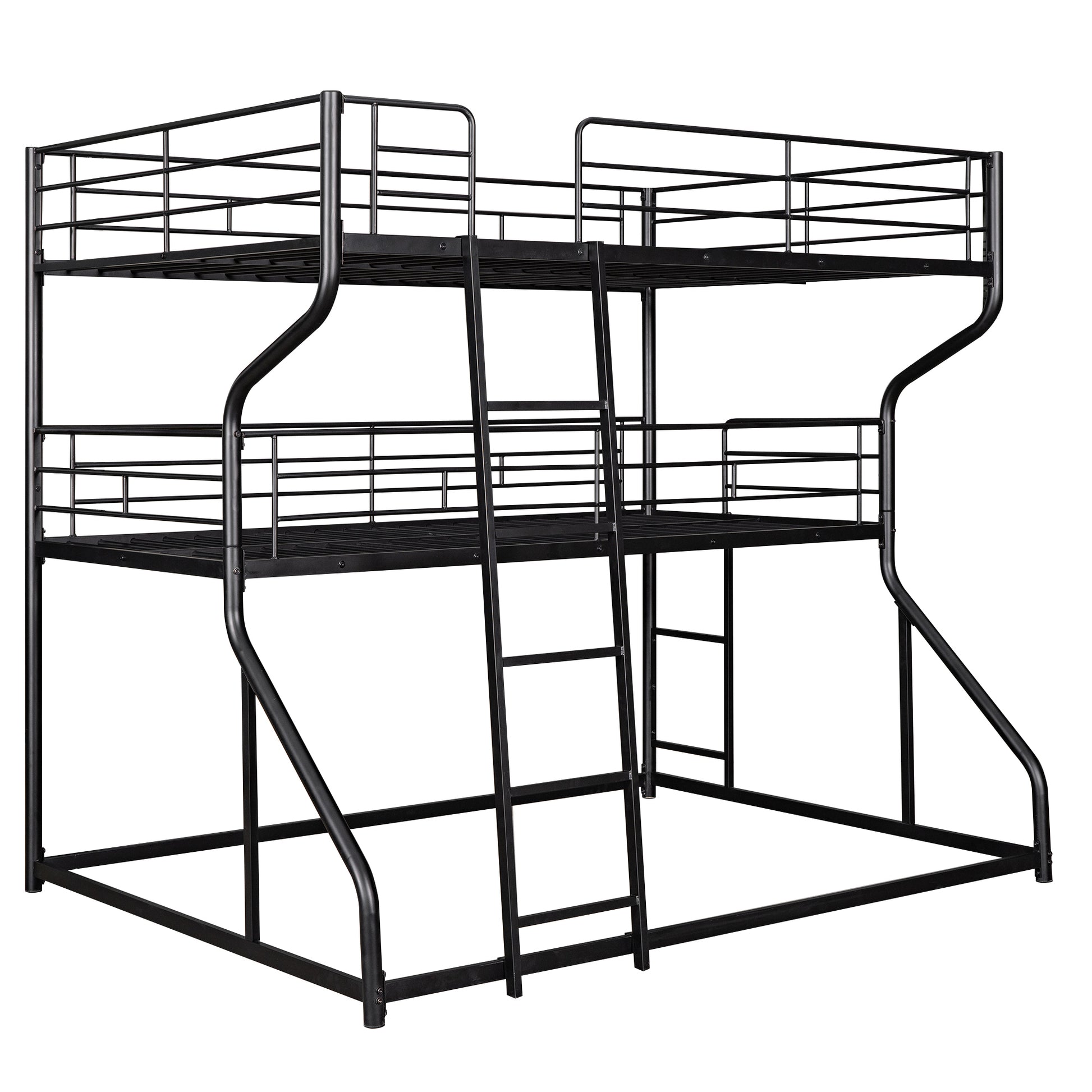 Full Xl Over Twin Xl Over Queen Size Triple Bunk Bed With Long And Short Ladder,Black Box Spring Not Required Black Metal Bedroom Bunk Metal