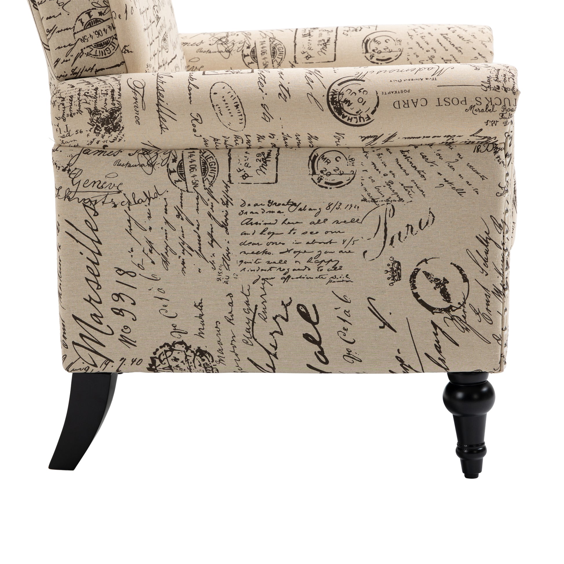 Mid Century Modern Accent Chair, Linen Armchair W Tufted Back Wood Legs, Upholstered Lounge Arm Chair Single Sofa For Living Room Bedroom, Beige Beige Foam Linen