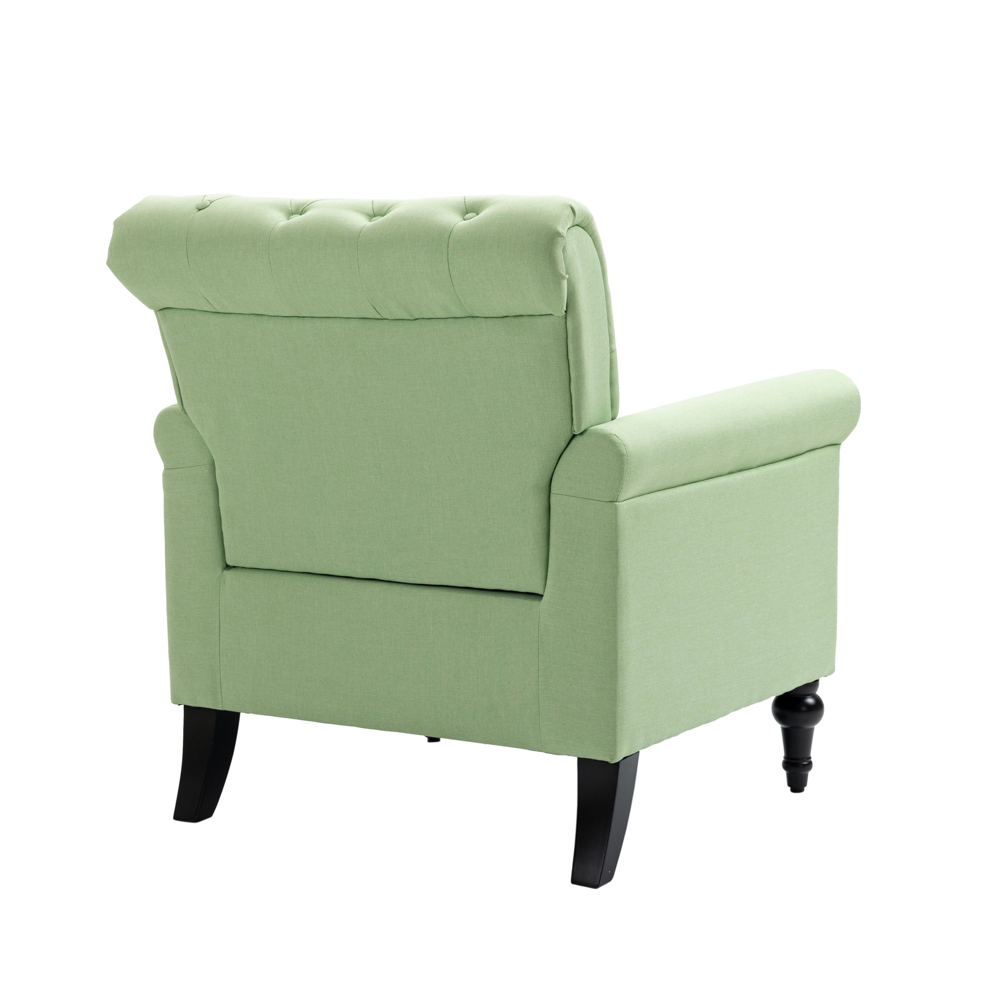 Mid Century Modern Accent Chair, Linen Armchair W Tufted Back Wood Legs, Upholstered Lounge Arm Chair Single Sofa For Living Room Bedroom, Grass Green Grass Green Foam Linen