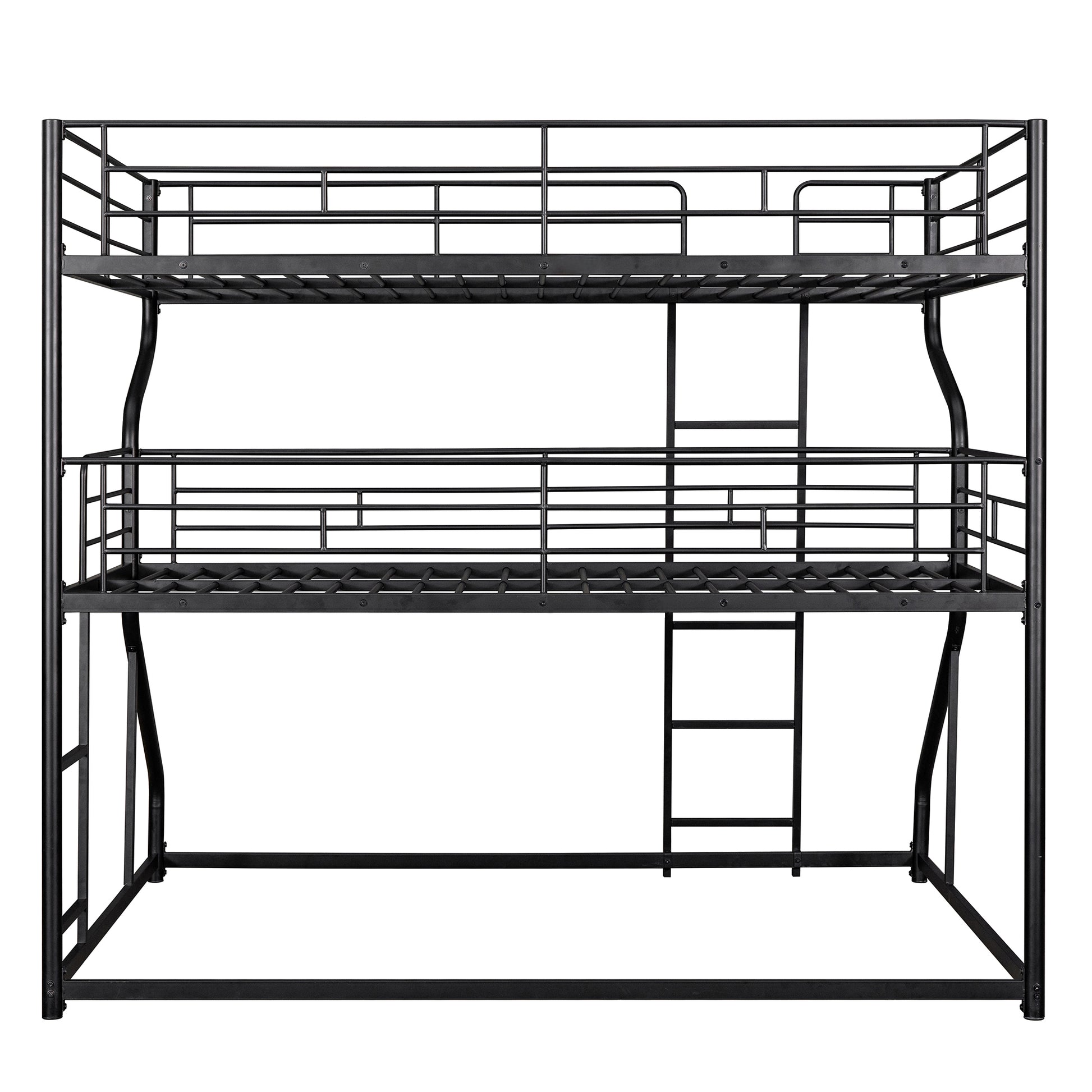 Full Xl Over Twin Xl Over Queen Size Triple Bunk Bed With Long And Short Ladder,Black Box Spring Not Required Black Metal Bedroom Bunk Metal