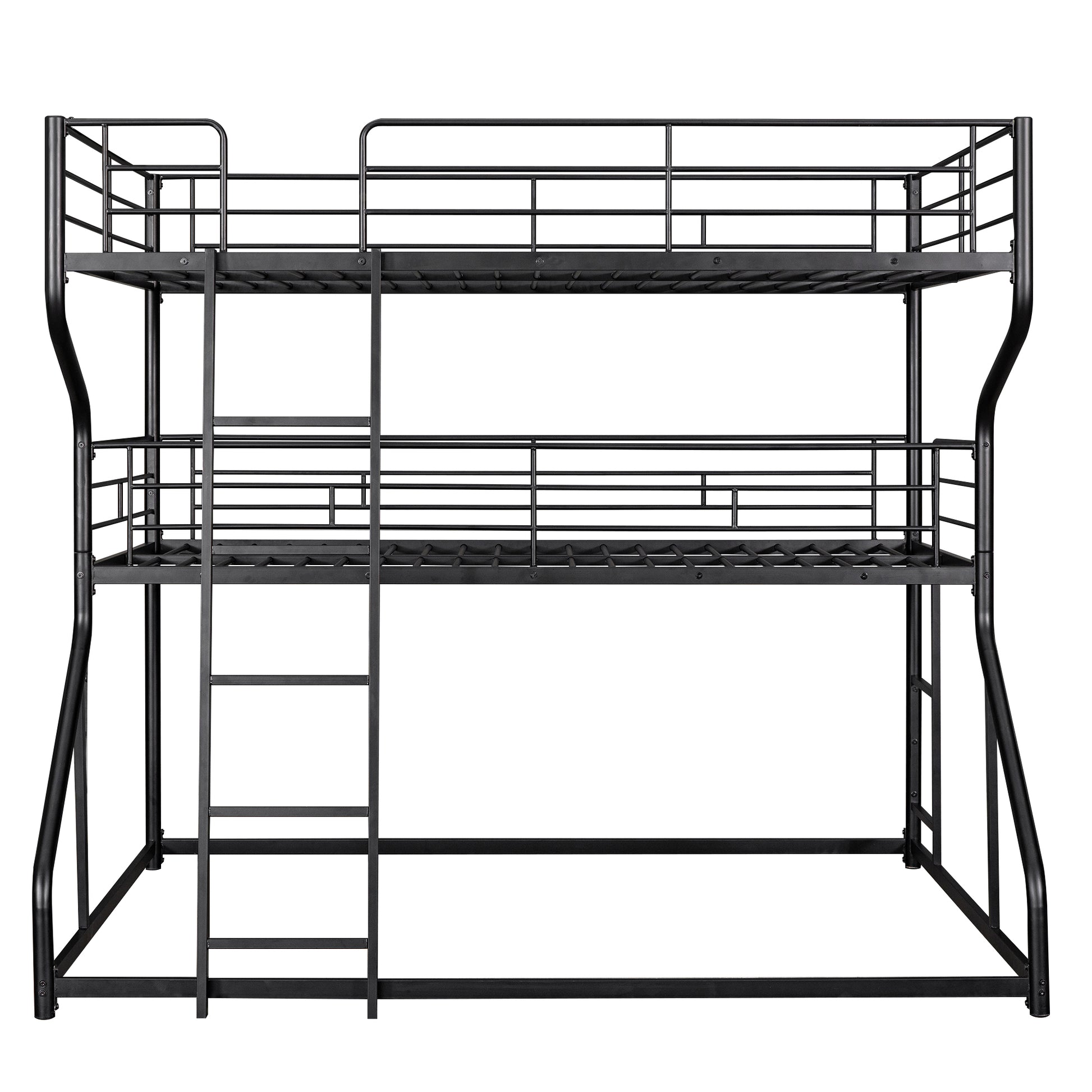 Full Xl Over Twin Xl Over Queen Size Triple Bunk Bed With Long And Short Ladder,Black Box Spring Not Required Black Metal Bedroom Bunk Metal