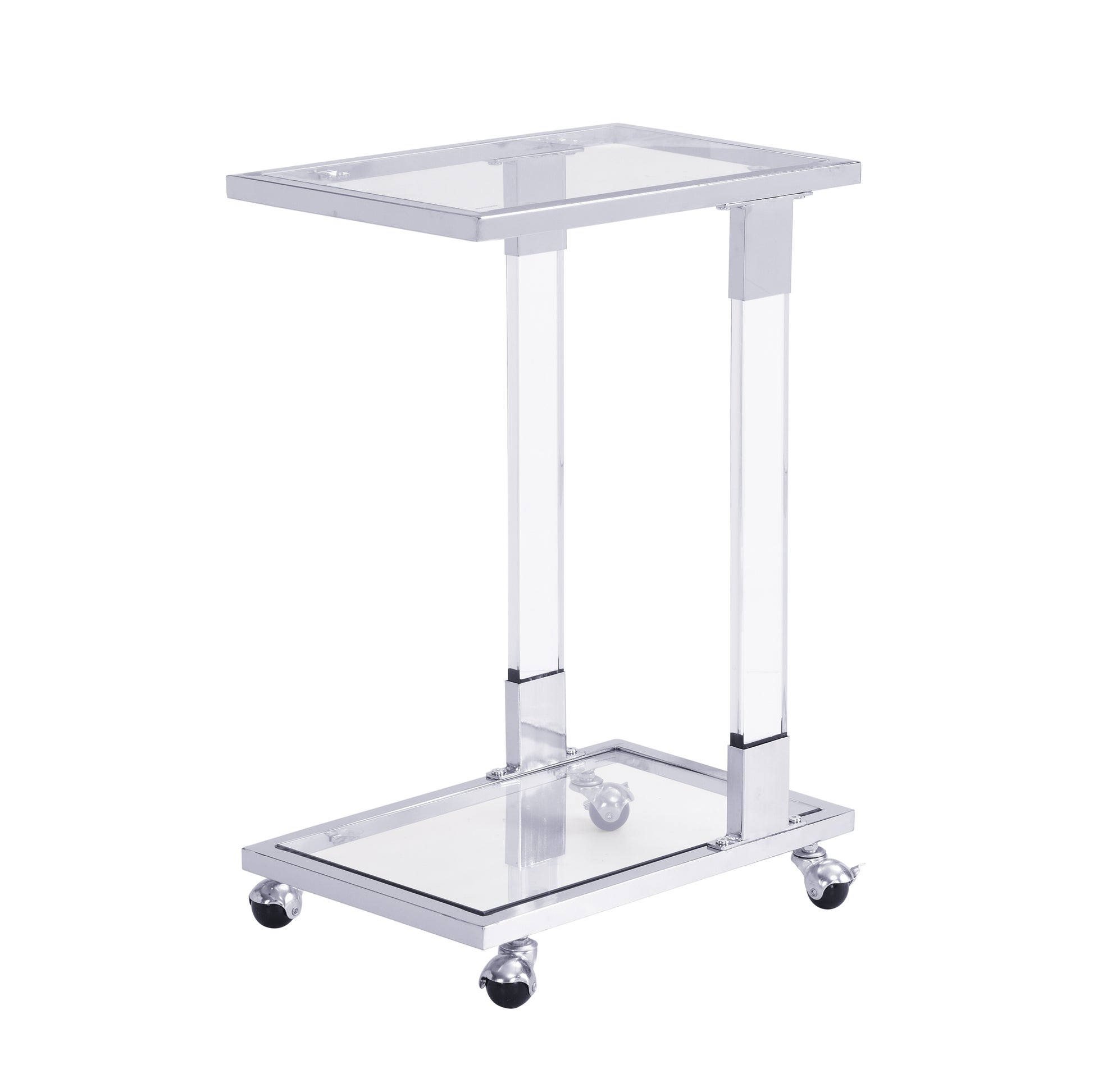 Chrome Glass Side Table, Acrylic End Table, Glass Top C Shape Square Table With Metal Base For Living Room, Bedroom, Balcony Home And Office Chrome Glass Iron