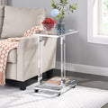 Chrome Glass Side Table, Acrylic End Table, Glass Top C Shape Square Table With Metal Base For Living Room, Bedroom, Balcony Home And Office Chrome Glass Iron