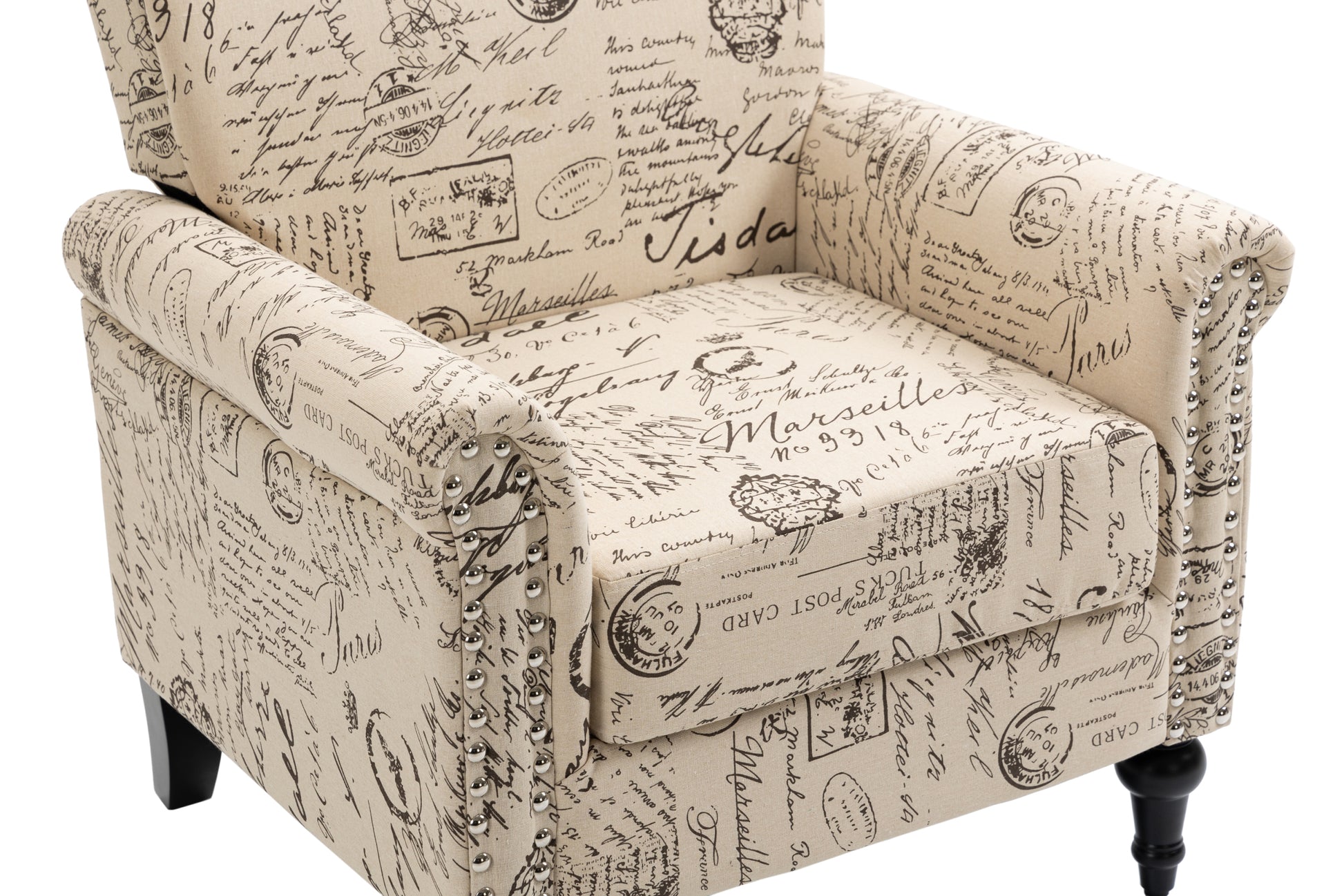 Mid Century Modern Accent Chair, Linen Armchair W Tufted Back Wood Legs, Upholstered Lounge Arm Chair Single Sofa For Living Room Bedroom, Beige Beige Foam Linen