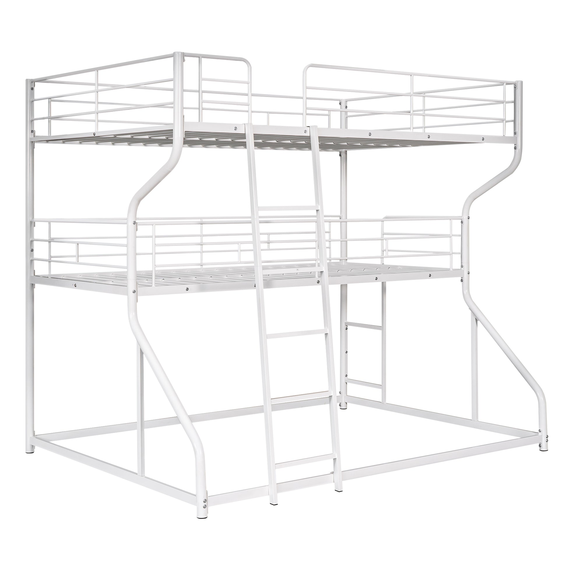Full Xl Over Twin Xl Over Queen Size Triple Bunk Bed With Long And Short Ladder,White Box Spring Not Required White Metal Bedroom Bunk Metal