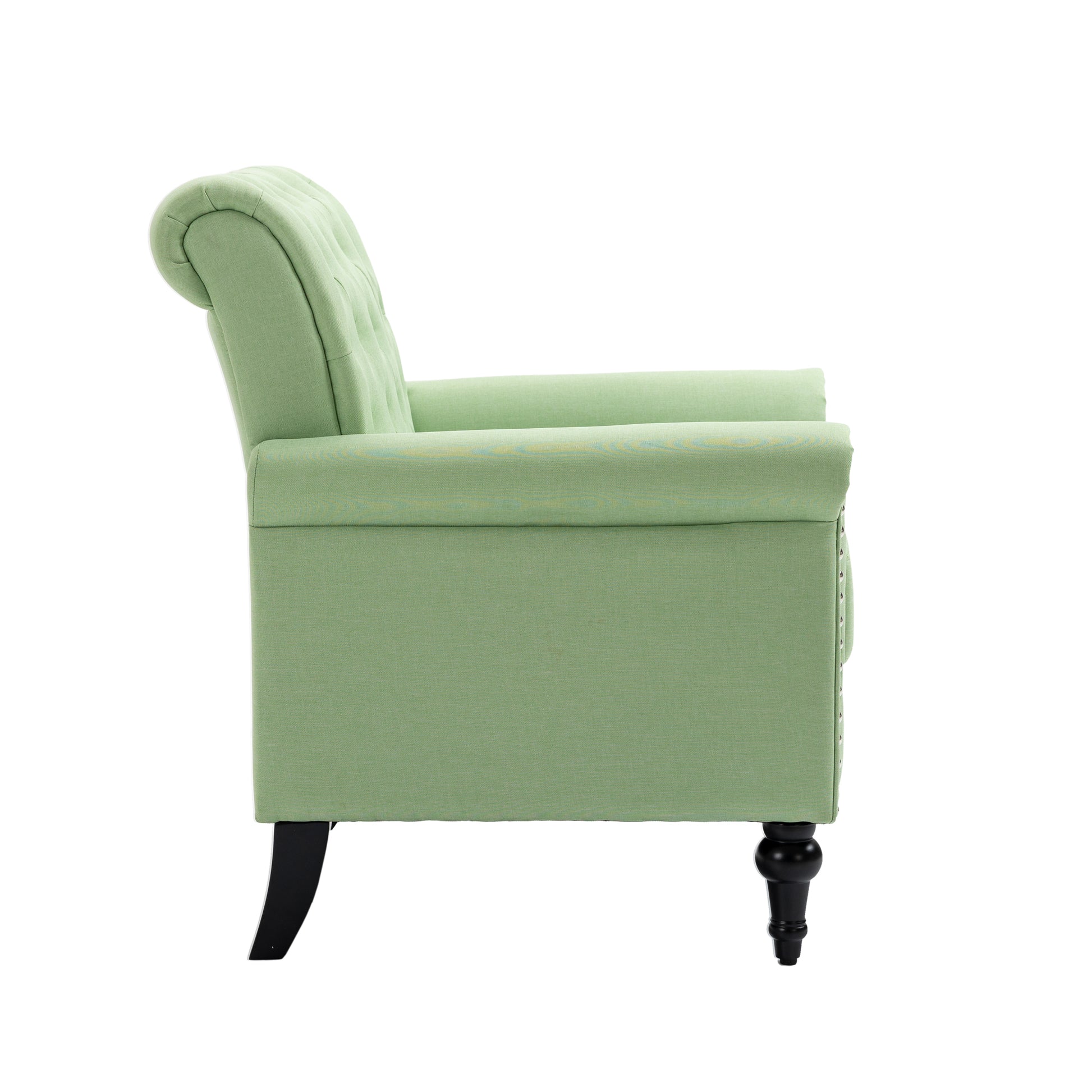 Mid Century Modern Accent Chair, Linen Armchair W Tufted Back Wood Legs, Upholstered Lounge Arm Chair Single Sofa For Living Room Bedroom, Grass Green Grass Green Foam Linen