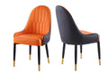 Modern Leather Dining Chair Set Of 2, Upholstered Accent Dining Chair, Legs With Black Plastic Tube Plug Orange Leather