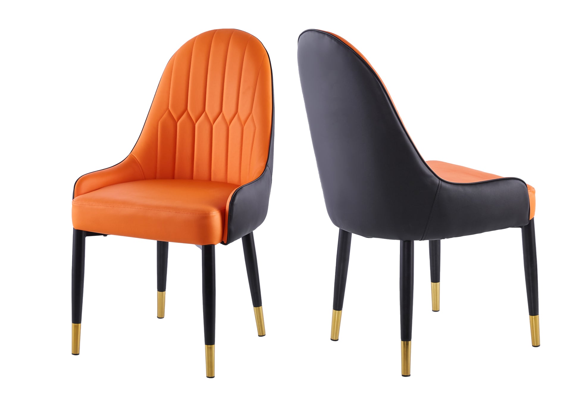 Modern Leather Dining Chair Set Of 2, Upholstered Accent Dining Chair, Legs With Black Plastic Tube Plug Orange Leather