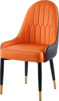 Modern Leather Dining Chair Set Of 2, Upholstered Accent Dining Chair, Legs With Black Plastic Tube Plug Orange Leather